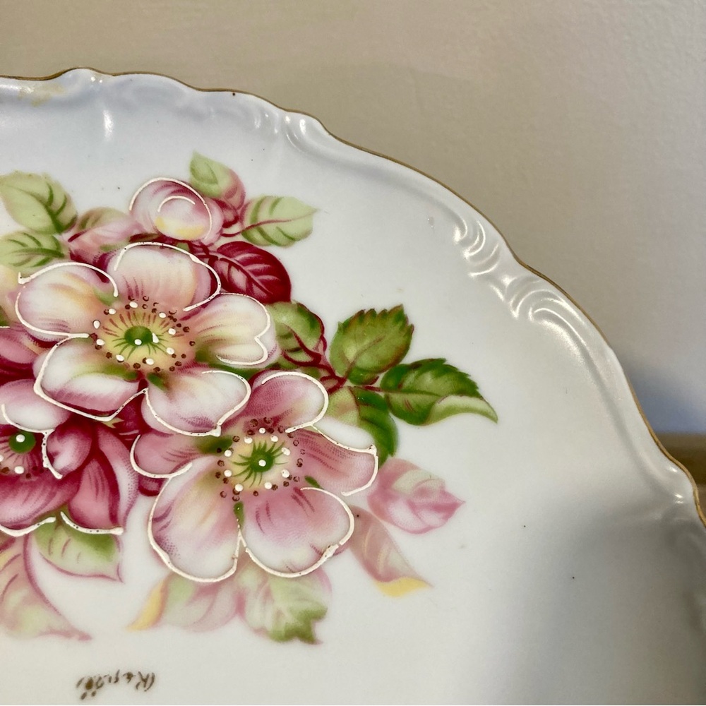 Floral Pedestal Cake Stand Signed Renee 8” - Picture 7 of 16